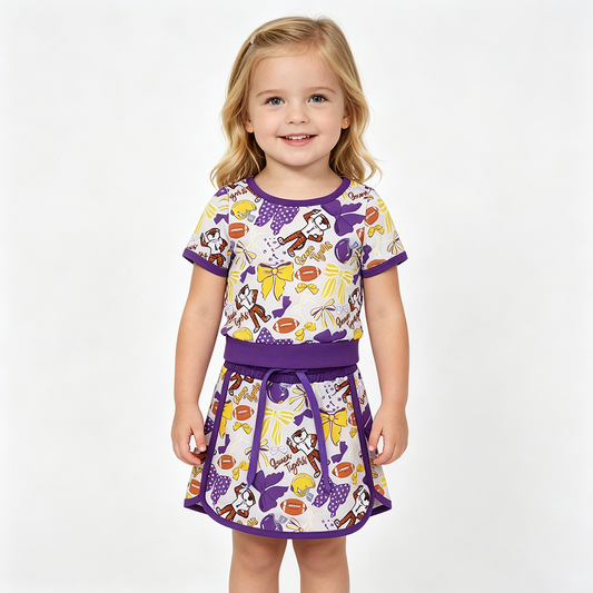 GSD3695 Football Teams Tigers Bows Tee & Skirts Shorts Yoga Sets Baby Girls Active Wear