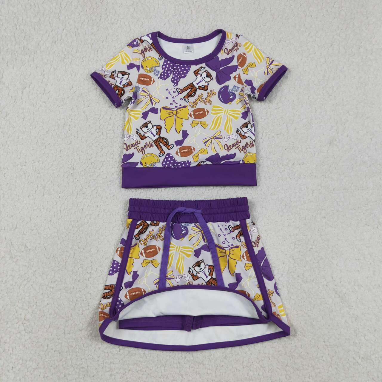 Sisters Football Teams Bows Tee & Skirts Shorts Yoga Sets Baby Girls Active Wear