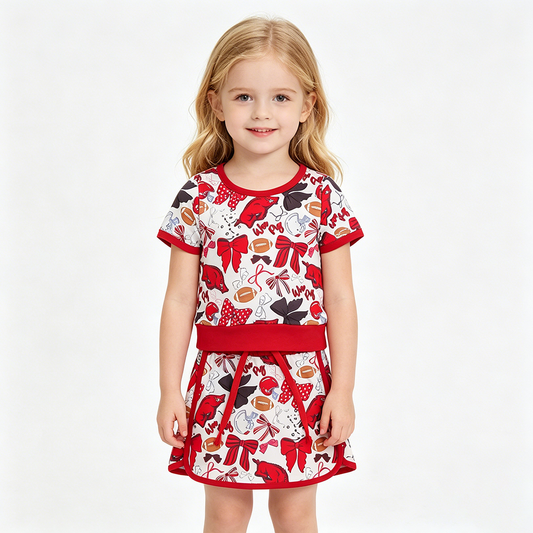 GSD3696 Football Teams Arkansas Bows Tee & Skirts Shorts Yoga Sets Baby Girls Active Wear