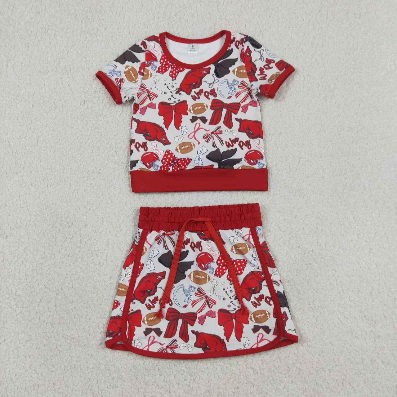 Sisters Football Teams Bows Tee & Skirts Shorts Yoga Sets Baby Girls Active Wear