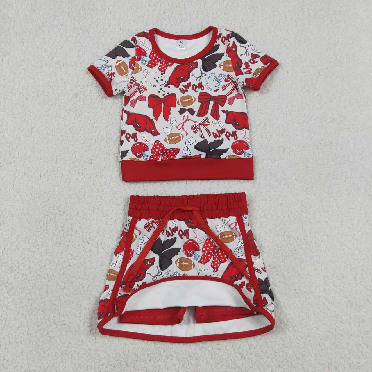 Sisters Football Teams Bows Tee & Skirts Shorts Yoga Sets Baby Girls Active Wear