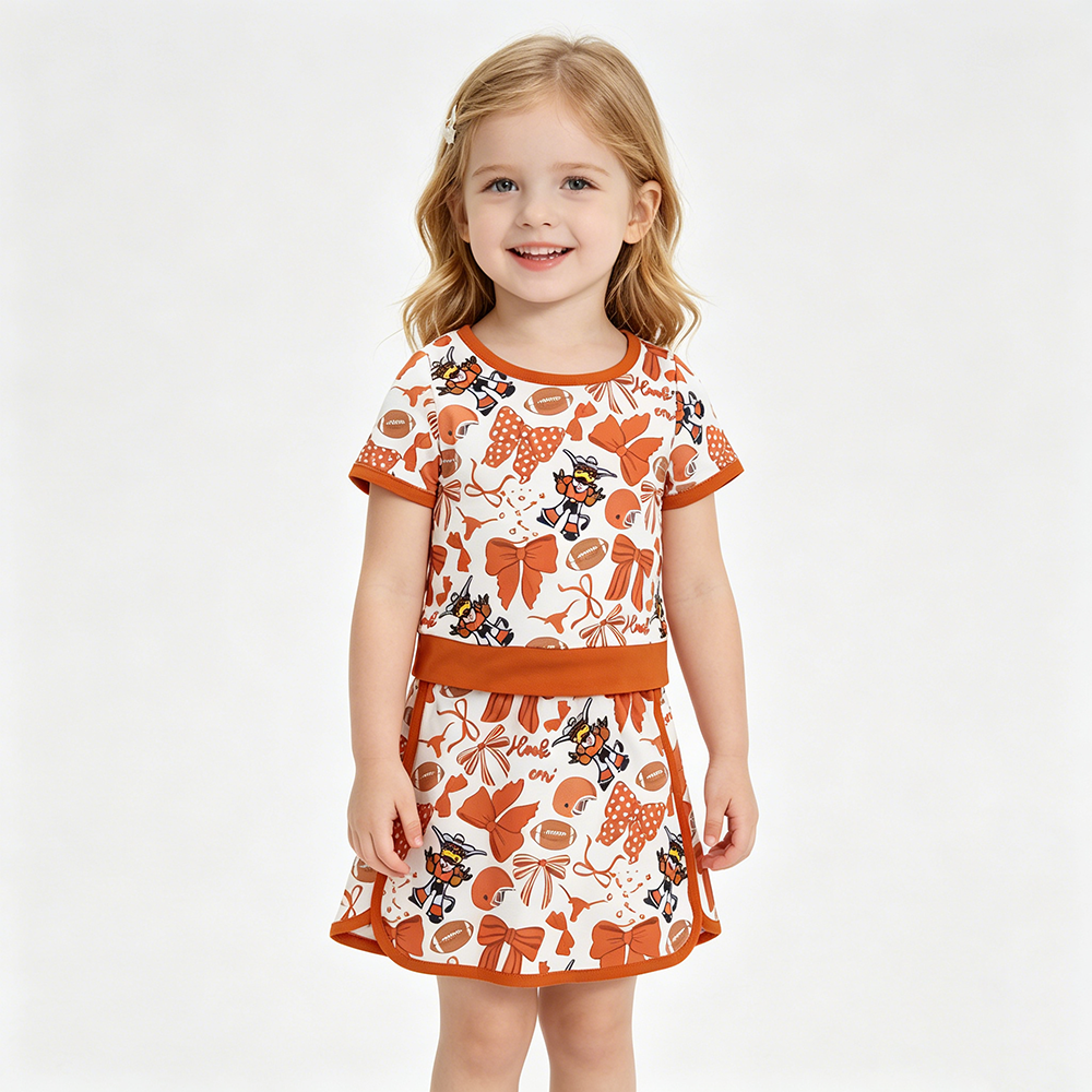 Sisters Football Teams Bows Tee & Skirts Shorts Yoga Sets Baby Girls Active Wear