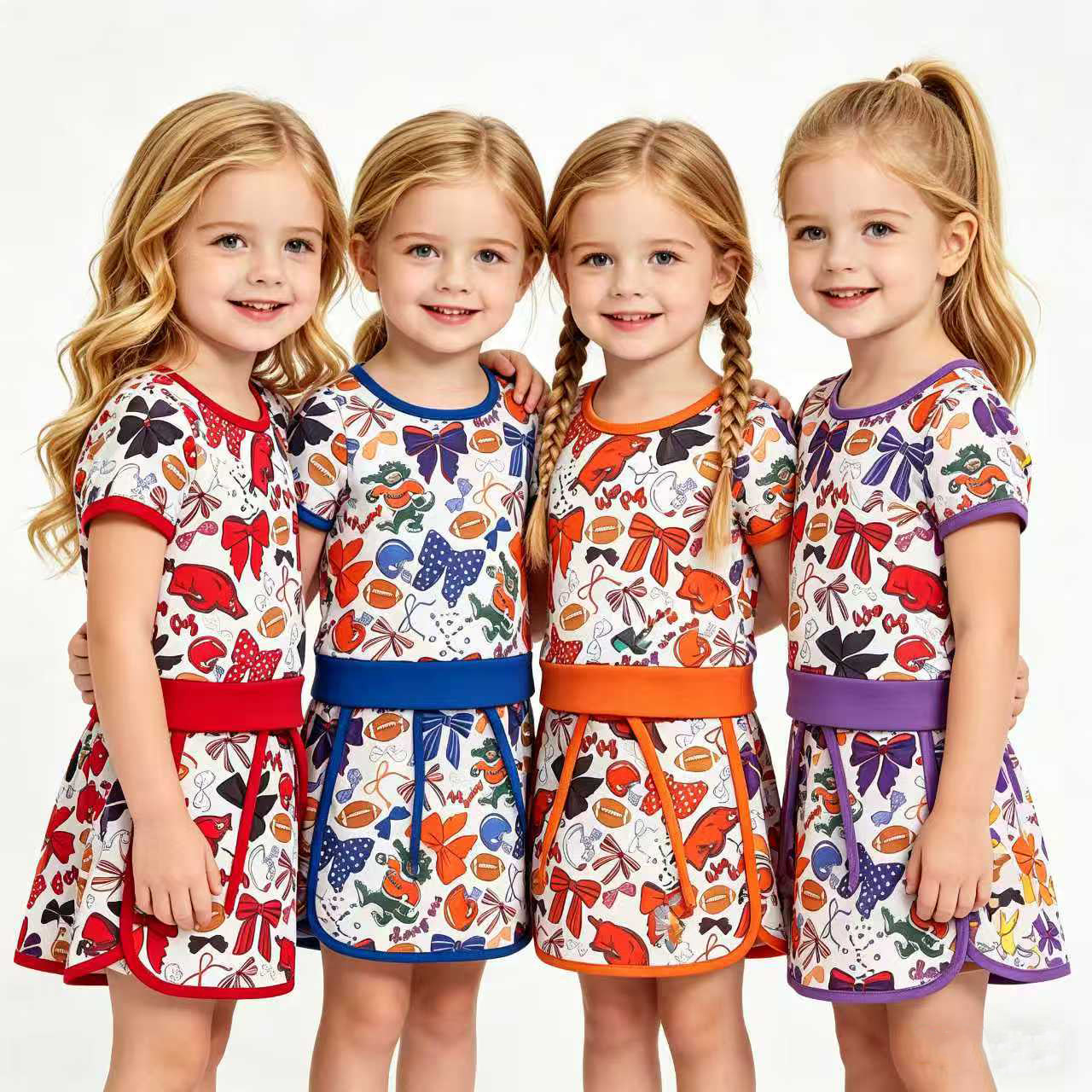Sisters Football Teams Bows Tee & Skirts Shorts Yoga Sets Baby Girls Active Wear