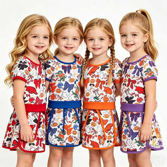 Sisters Football Teams Bows Tee & Skirts Shorts Yoga Sets Baby Girls Active Wear