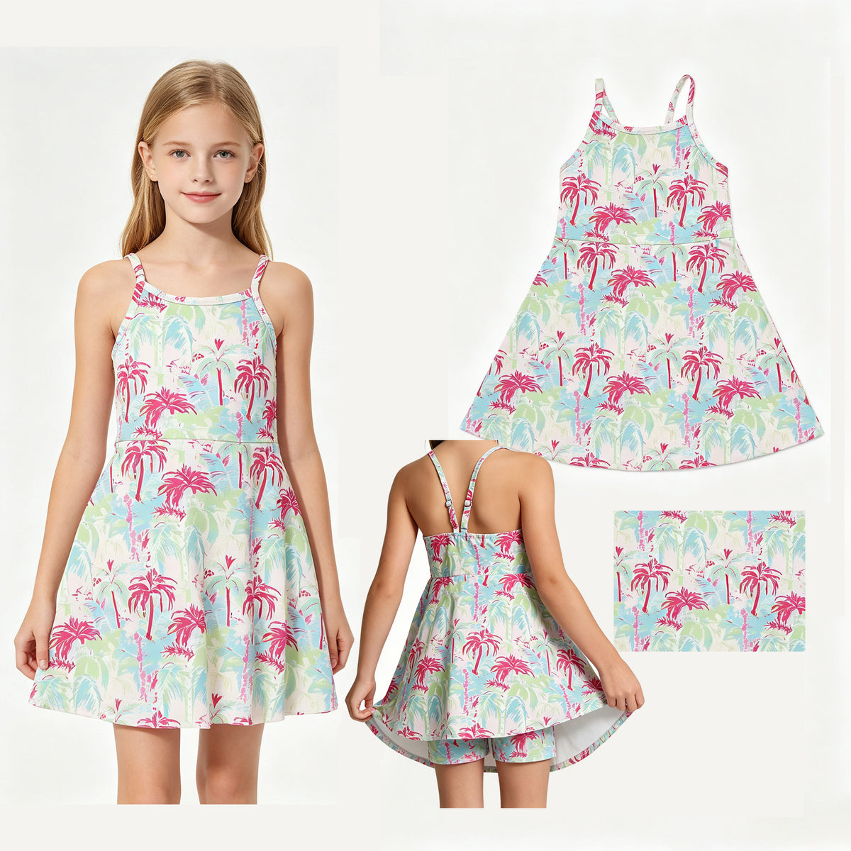 GSD3708 Coconut Tree Baby Girls Active Strap Yoga Dress