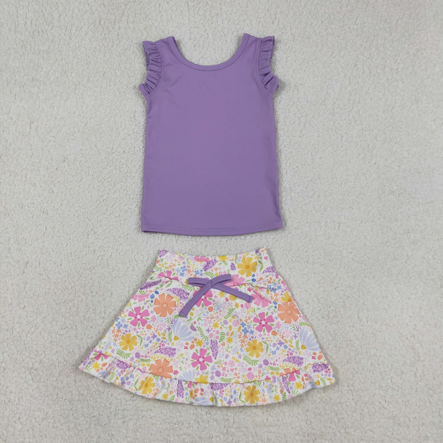 Toddler Active Outfit Purple Tank Top with Floral Skort Yoga Set