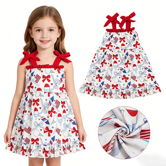 GSD3723 Popsicle Flag Bows Girls 4th of July Strap Dress