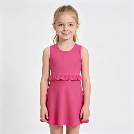 Toddler Active Dress | Pink Ruffle Hem Sleeveless Playwear for Girls