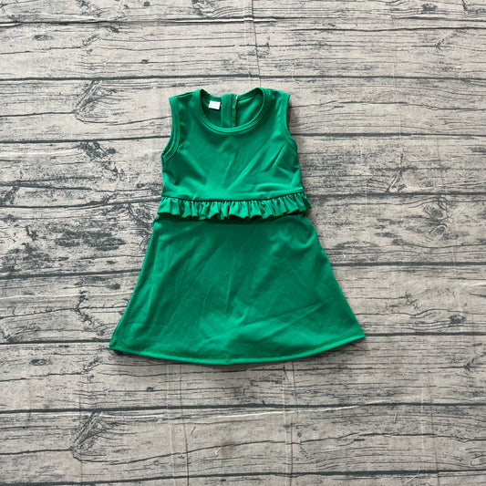 Preorder GSD3742 Kids Girls Green Sleeveless Active Dress With Ruffle