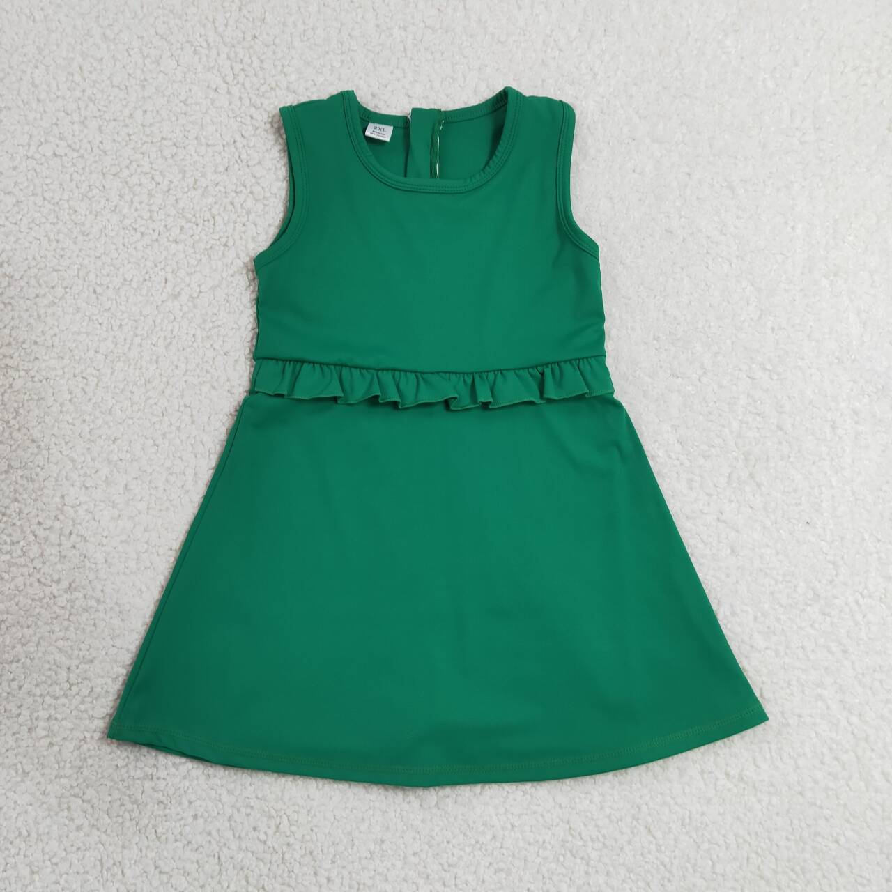 GSD3742 Green Ruffle Girls Sleeveless Zipper Yoga Dress