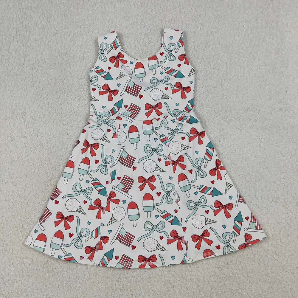 Sibling Baby Girls July 4th Bow Print Sleeveless Active Dress