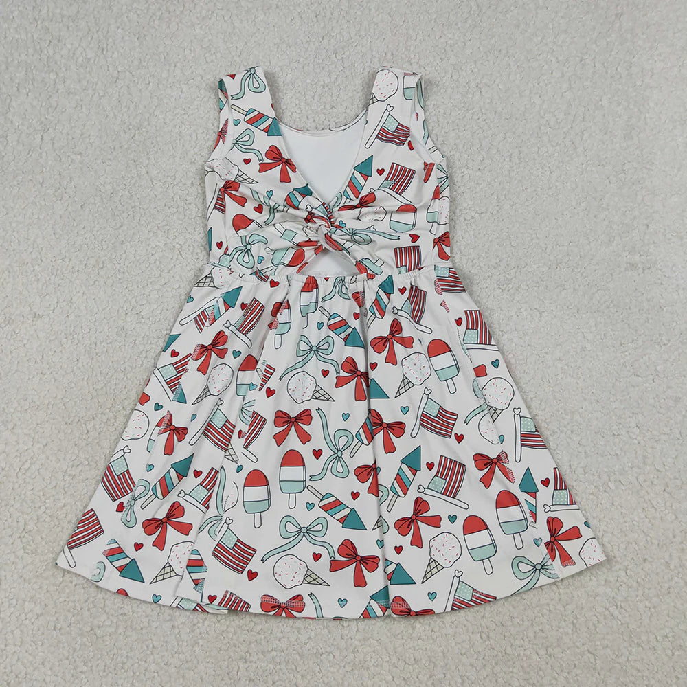 Sibling Baby Girls July 4th Bow Print Sleeveless Active Dress