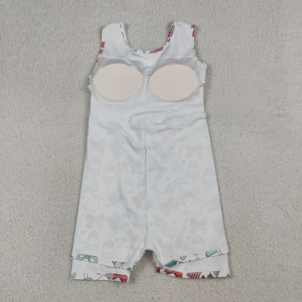 GSD3750 Girls’ Ice Cream & Firework Flag Heart Bow Sleeveless 4th of July Yoga Dress