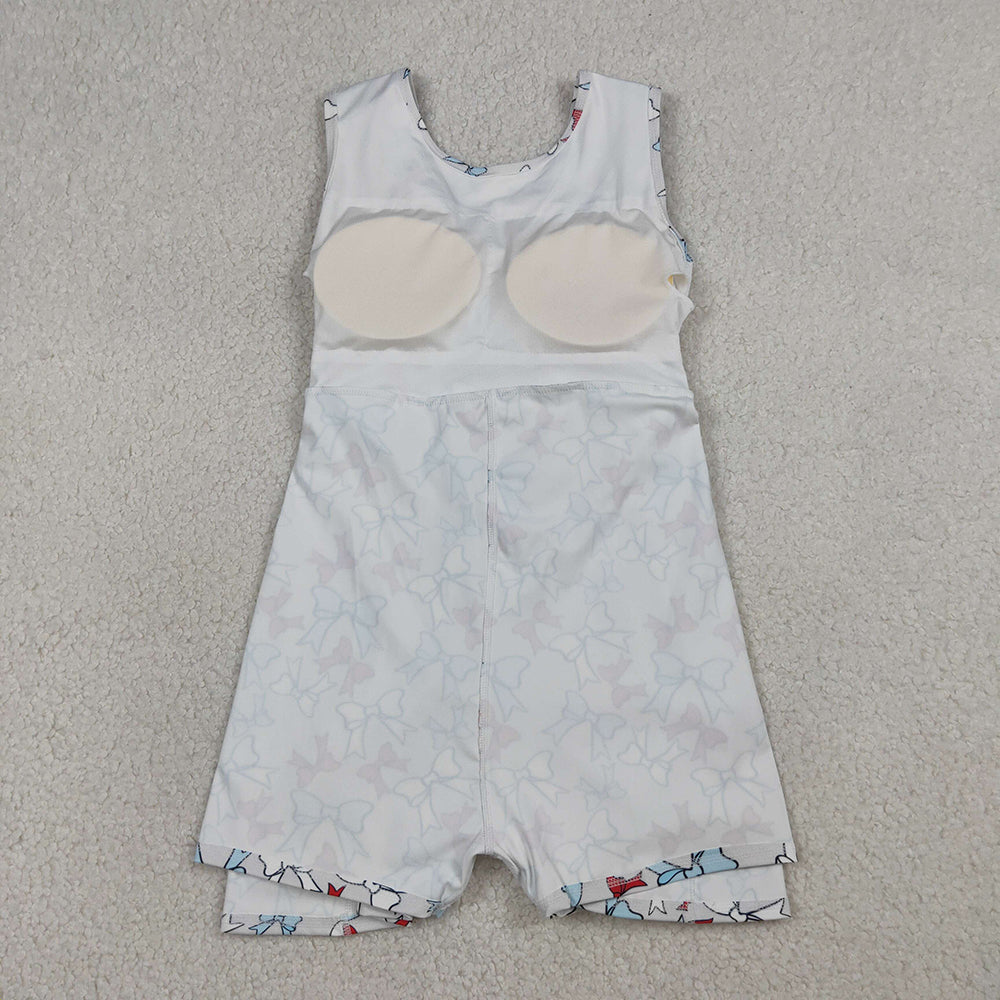 GSD3752 Red Blue Bows Print Girls 4th of July Knee Length Yoga Dress