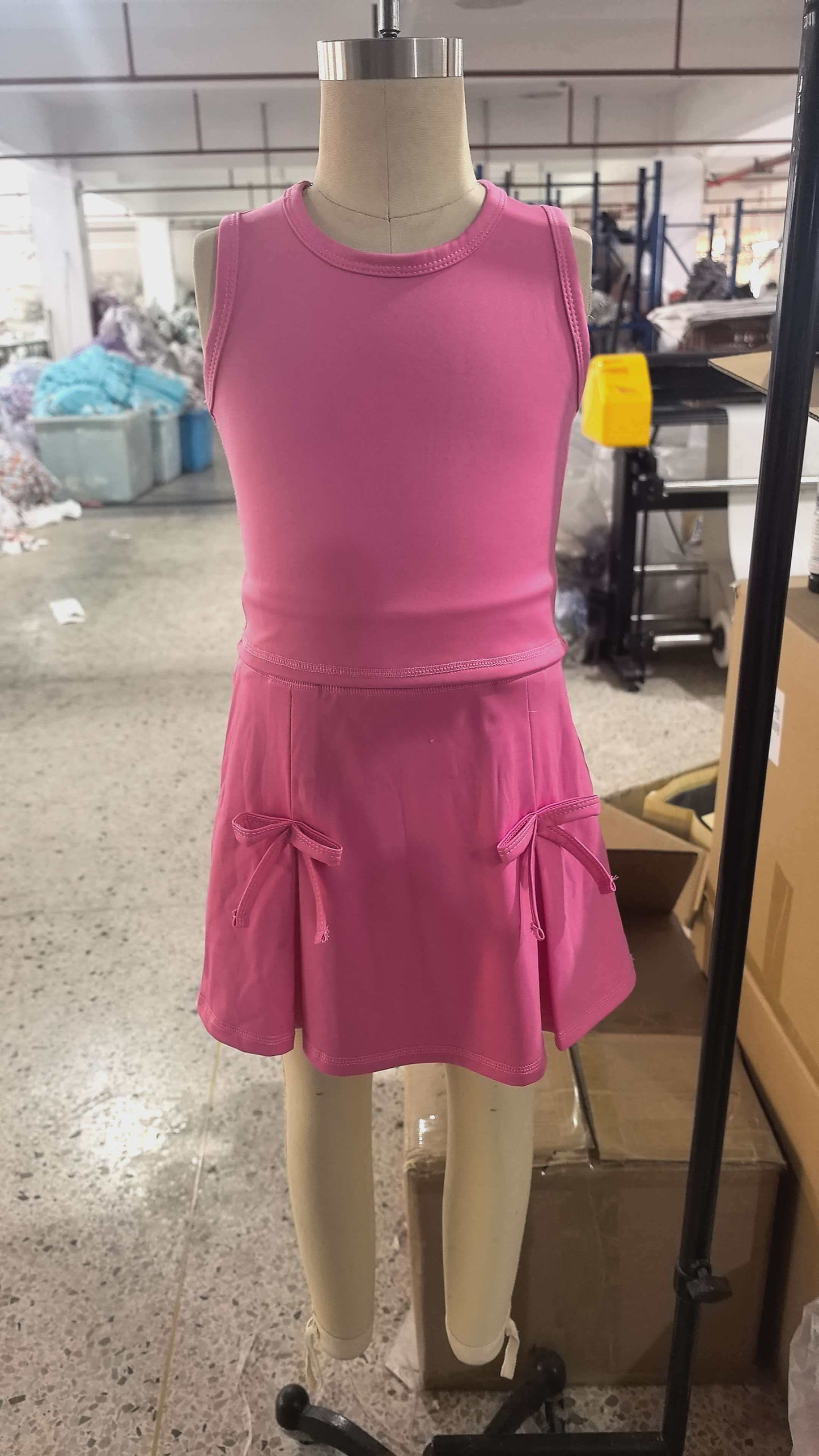 Preorder GSD3758 Hot Pink Tank Top Skirts Shorts Girls Summer Yoga Clothes Set