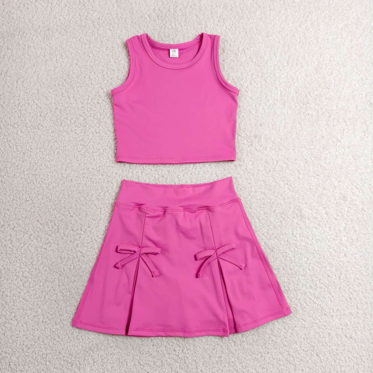 GSD3758 Hot Pink Tank Top Bow Skort Girls Summer Yoga Clothes Set
