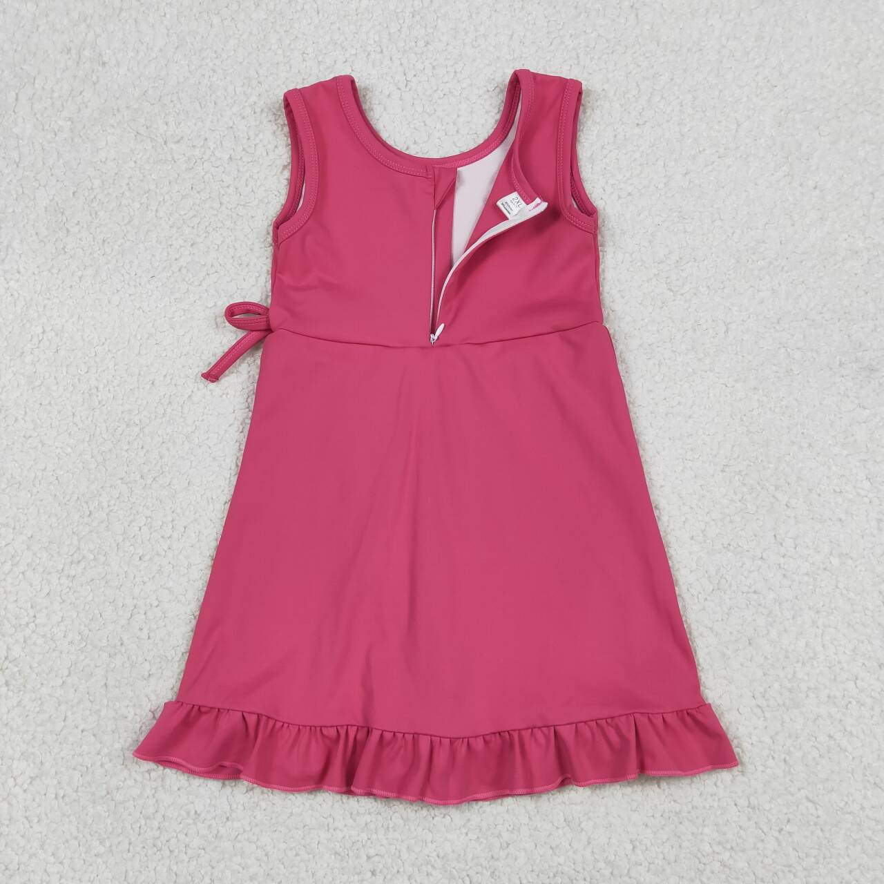 GSD3766 Hot Pink Girls Ruffle Yoga Sleeveless Zipper Dress
