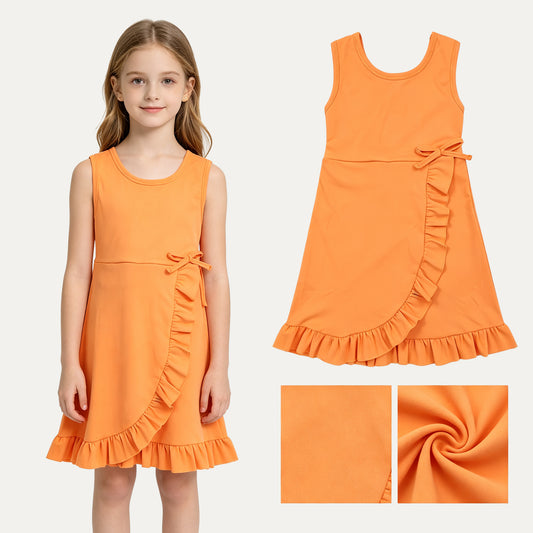 GSD3767 Orange Girls Sleeveless Zipper Ruffle Yoga Dress