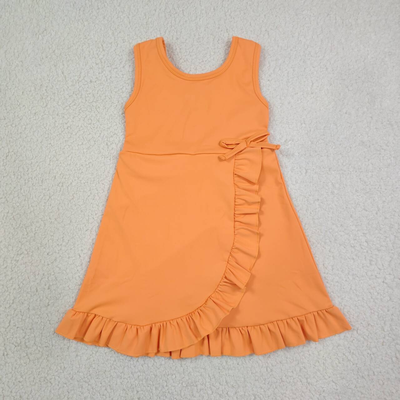 GSD3767 Orange Girls Sleeveless Zipper Ruffle Yoga Dress