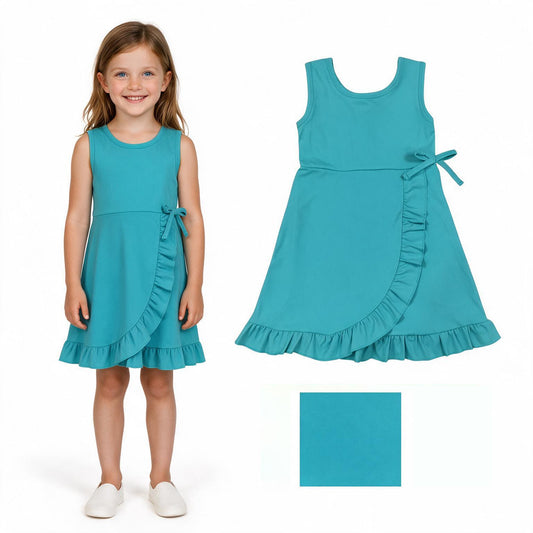 GSD3768 Blue Girls Sleeveless Ruffle Zipper Yoga Dress