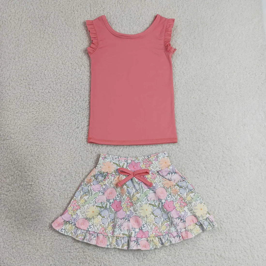 Sibling Baby Girls Sleeveless Vest Top Flowers Skirt Shorts Yoga Active Clothes Sets