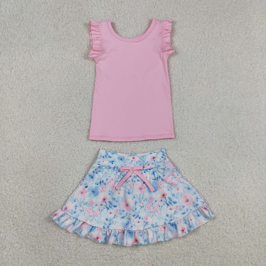 Sibling Baby Girls Sleeveless Vest Top Flowers Shirt Shorts Yoga Active Clothes Sets