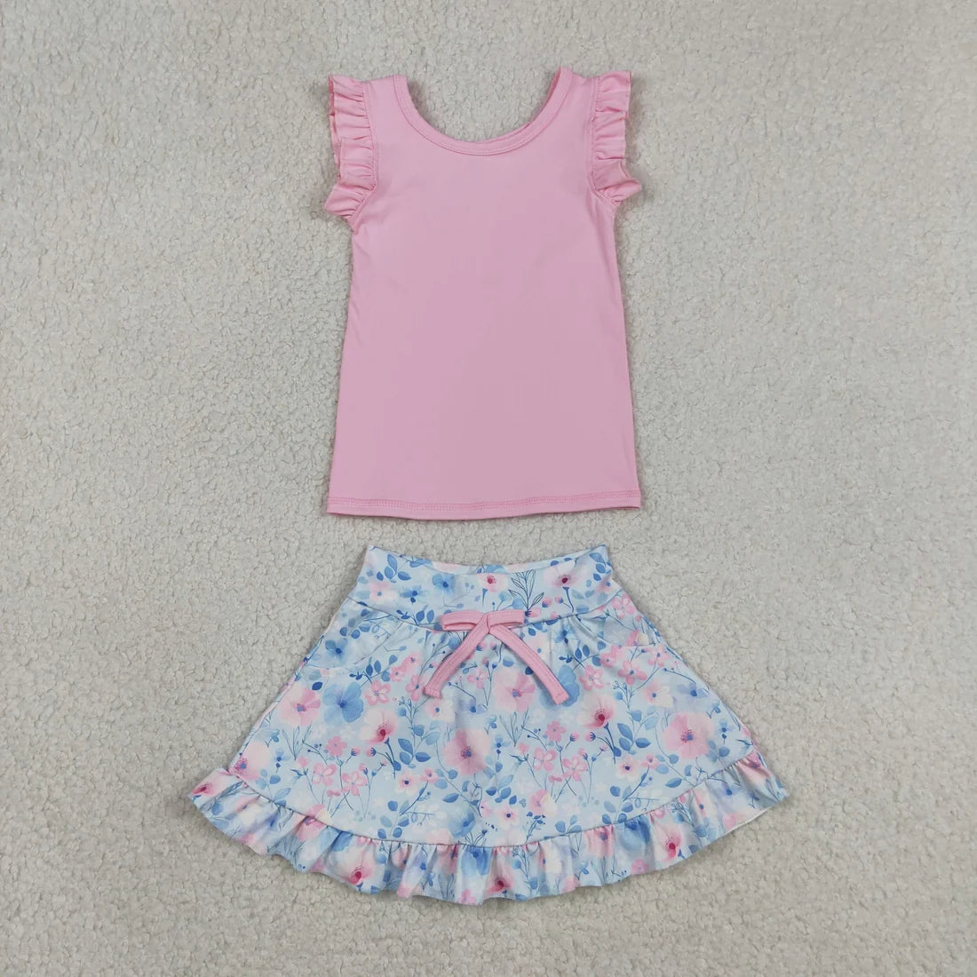 Sibling Baby Girls Sleeveless Vest Top Flowers Skirt Shorts Yoga Active Clothes Sets