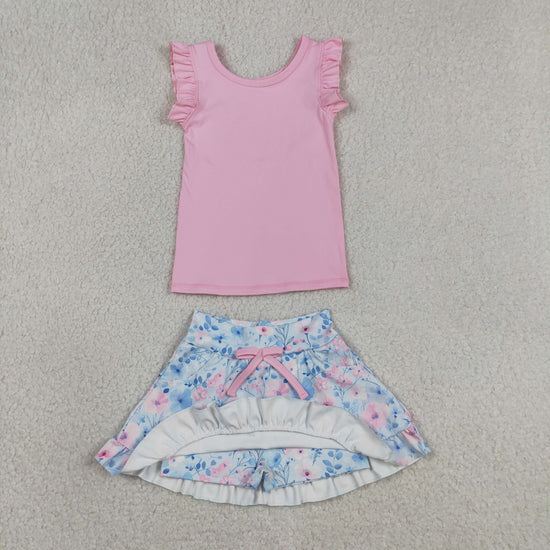 Sibling Baby Girls Sleeveless Vest Top Flowers Shirt Shorts Yoga Active Clothes Sets