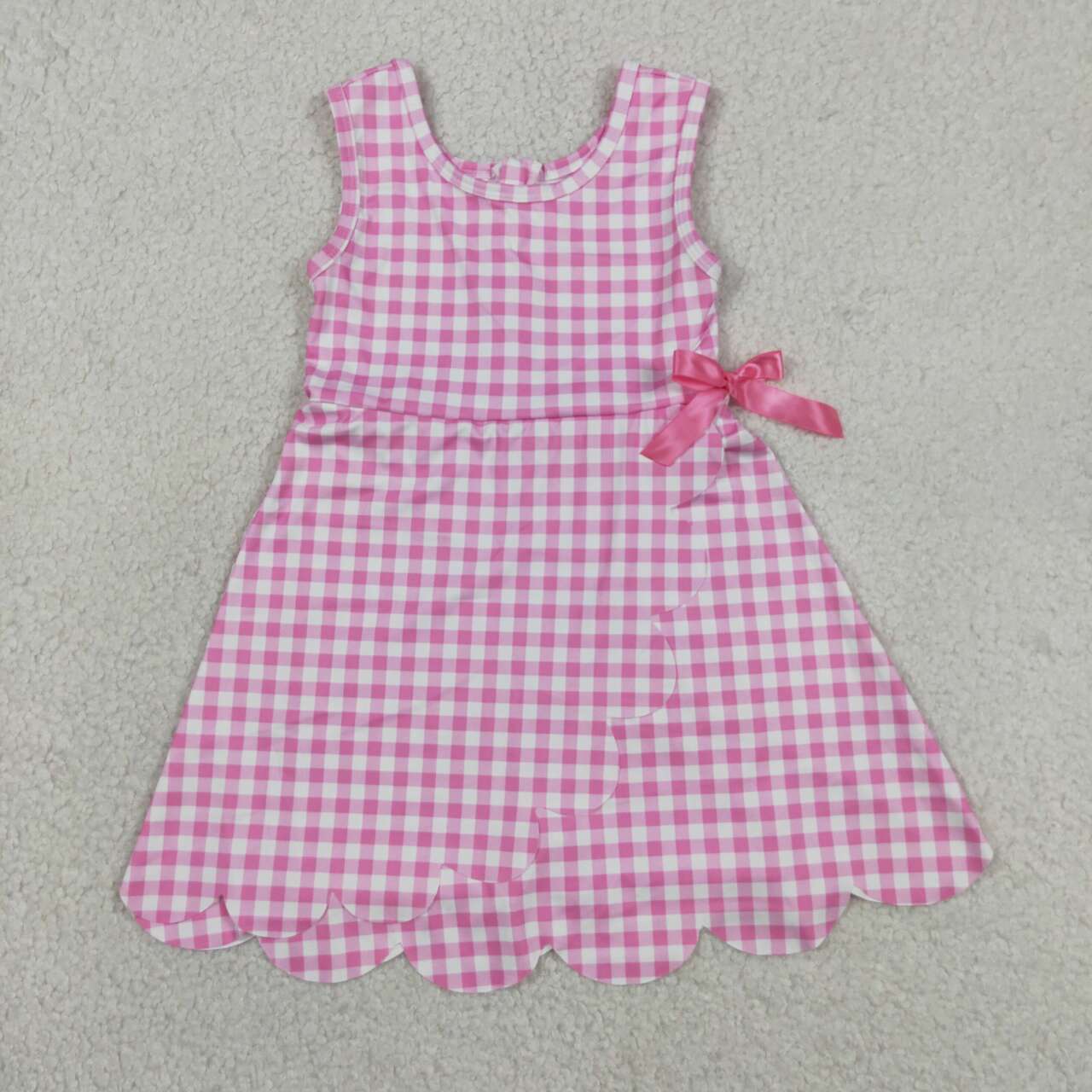 4 Colors Plaid Print Baby Girls Sleeveless Scallop Edge Shorts Yoga Dress Sisters Wear