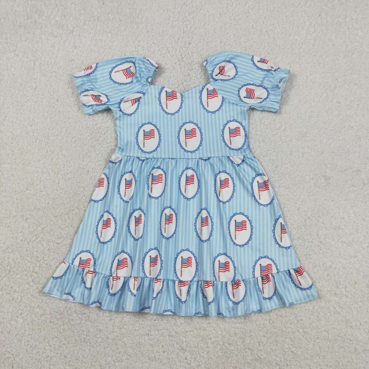 GSD3792 Flag Stripes Print Girls 4th of July Knee Length Dress