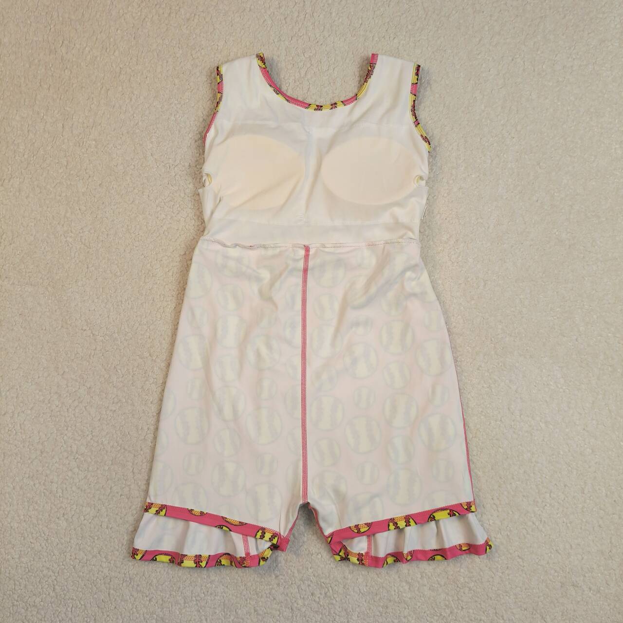 Girls Pink Softball Print Actice Dress - Sleeveless Twisted Back with Built-in Shorts
