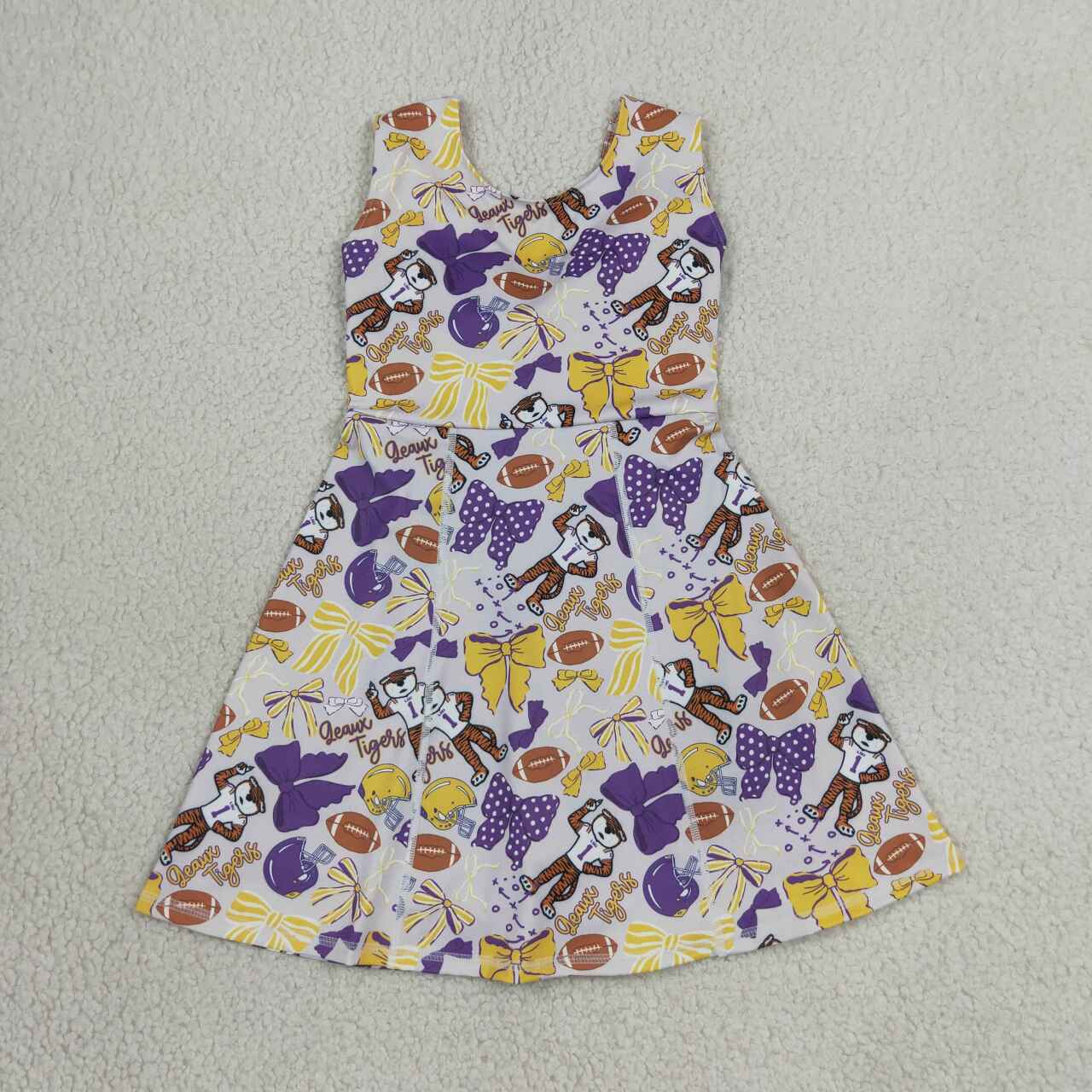 GSD3801 Teams Tiger Bows Cheer Print Girls Sleeveless Yoga Dress