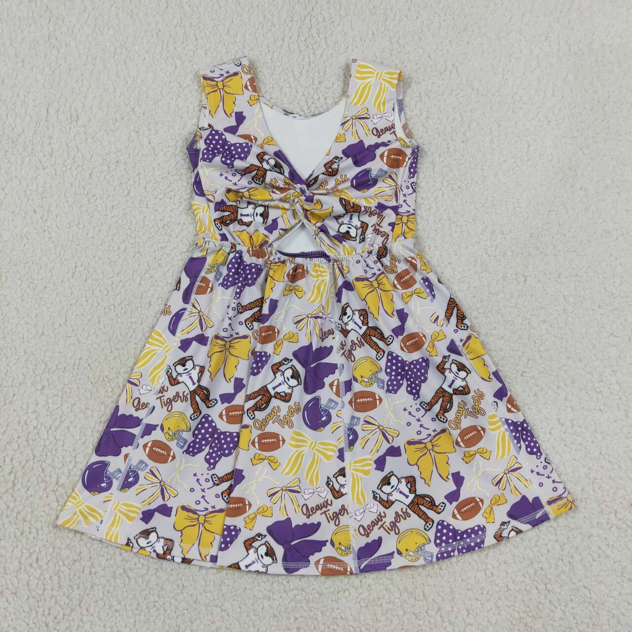 GSD3801 Teams Tiger Bows Cheer Print Girls Sleeveless Yoga Dress