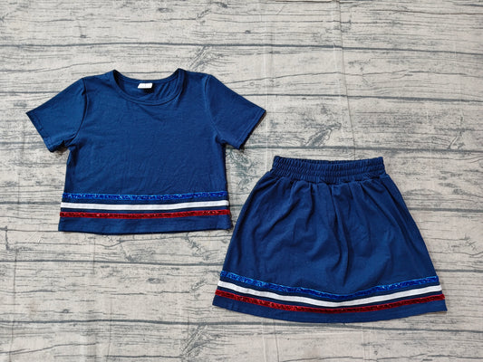 GSD3811 Baby Boys Navy Short Sleeve Top with Skort Set With Sequin