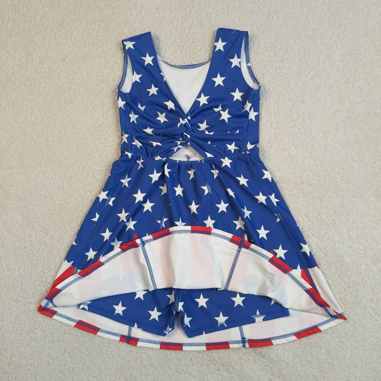 GSD3813 Stars StripesDrip Girls 4th of July Shorts Knee Length Yoga Dress