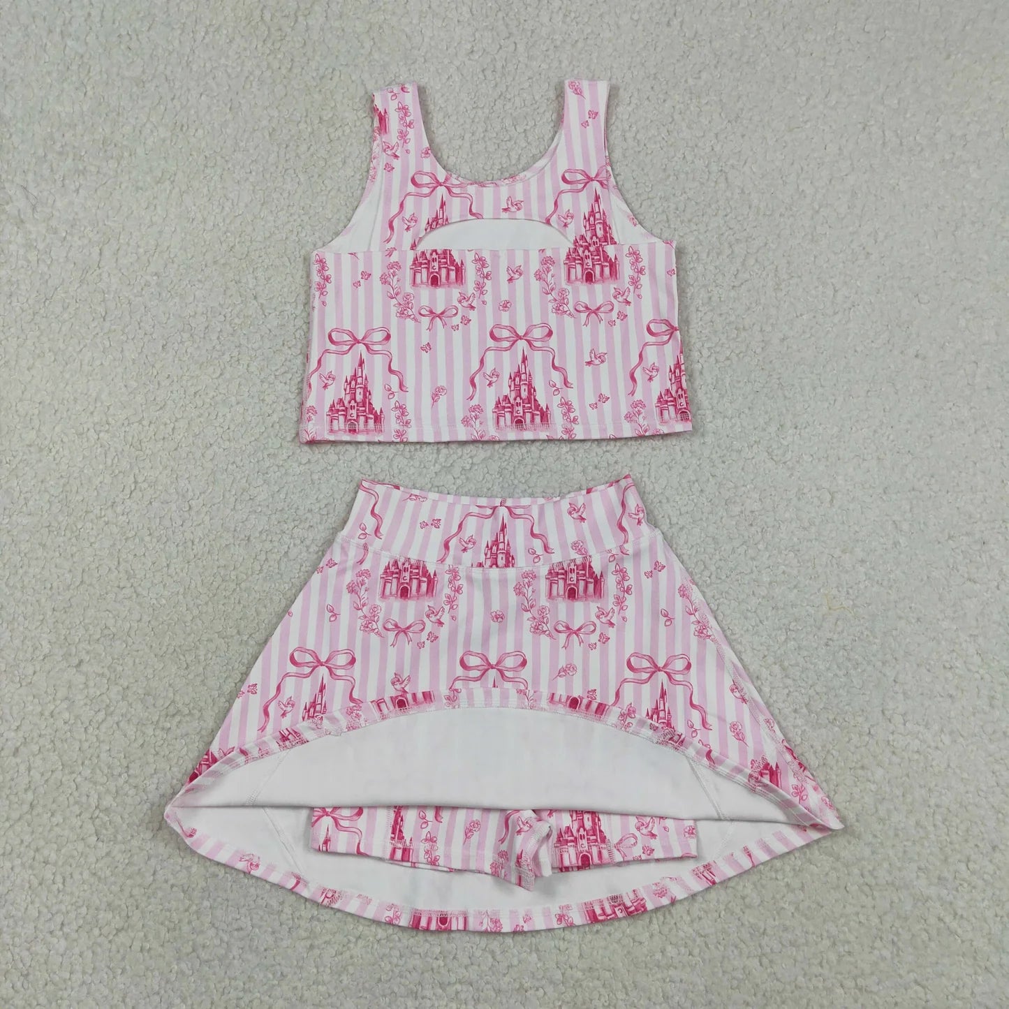 Sibling Baby Girls Sleeveless Bows Castles Vest Skirt Shorts Yoga Active Clothes Sets