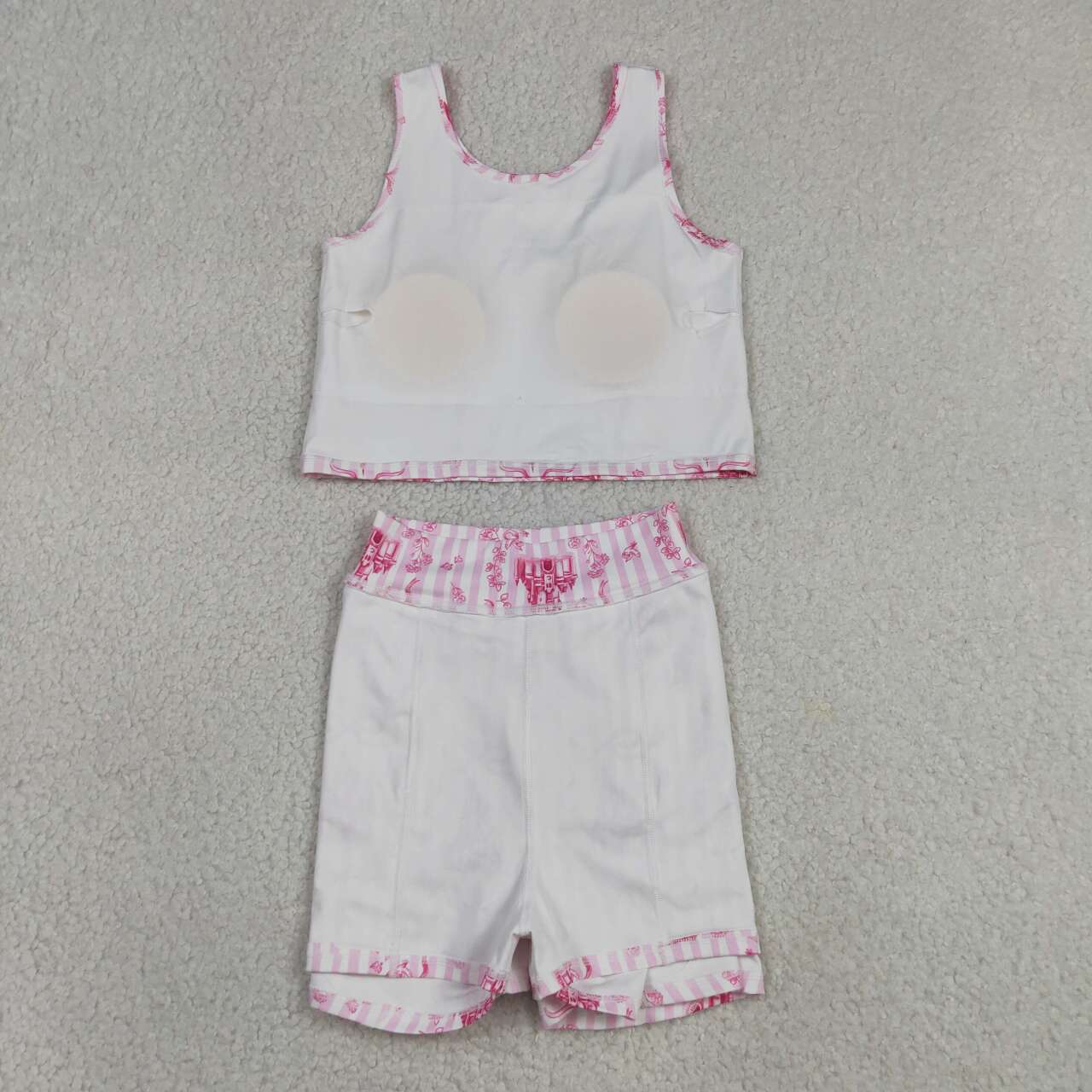 GSD3814 Pink Stripe Bows Castles Tank Top Skort Baby Girls Yoga Active Clothes Set
