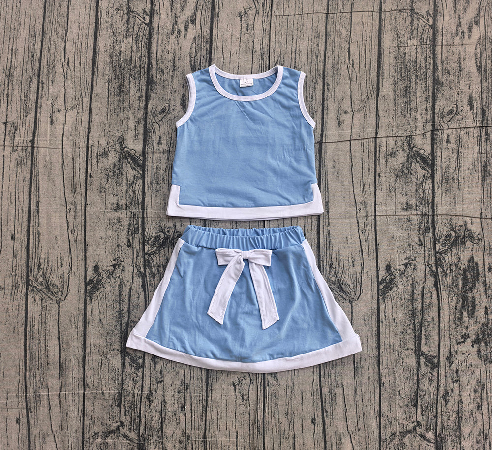 GSD3828  Blue White Crop Top Skort Baby Girls Summer Cotton Sport Outfits