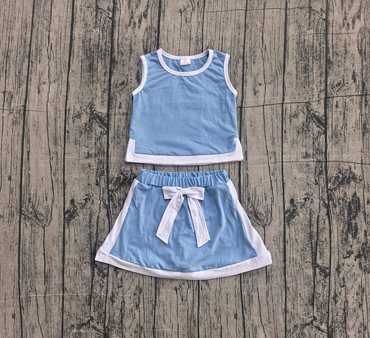 GSD3828  Blue White Crop Top Skort Baby Girls Summer Cotton Sport Outfits