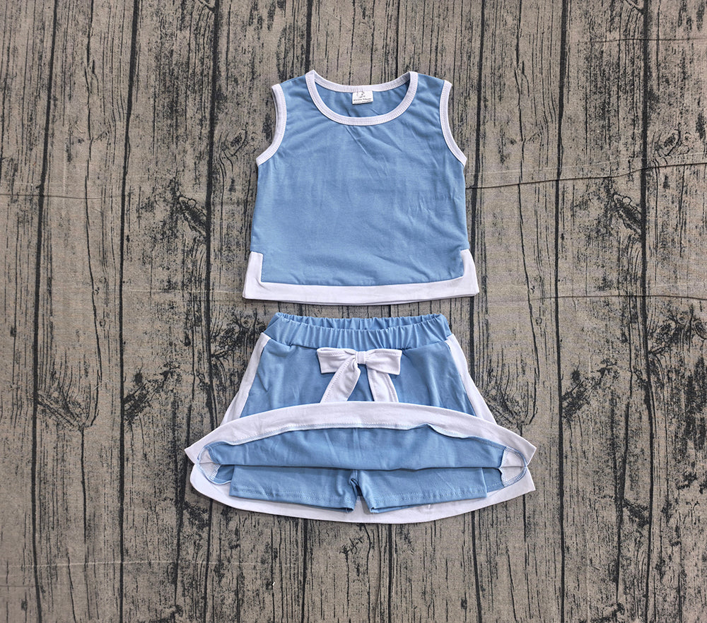 GSD3828  Blue White Crop Top Skort Baby Girls Summer Cotton Sport Outfits
