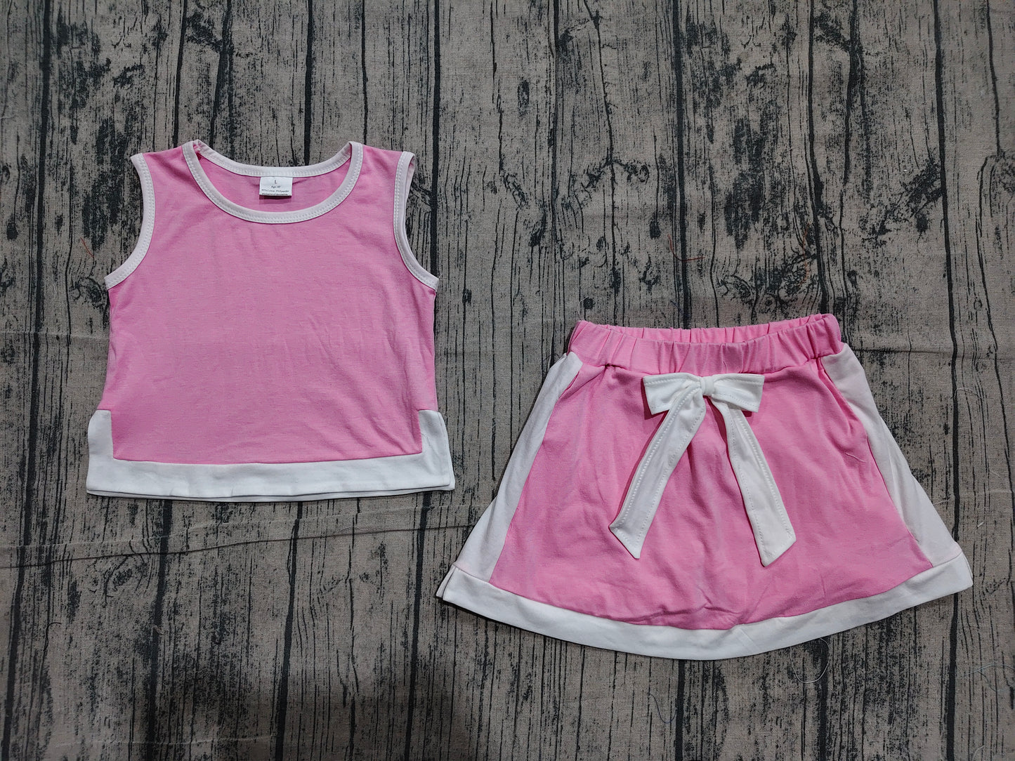 Preorder Girls Pink White Contrast Active Skort Set - Sleeveless Tank Top with Built-in Shorts Outfit