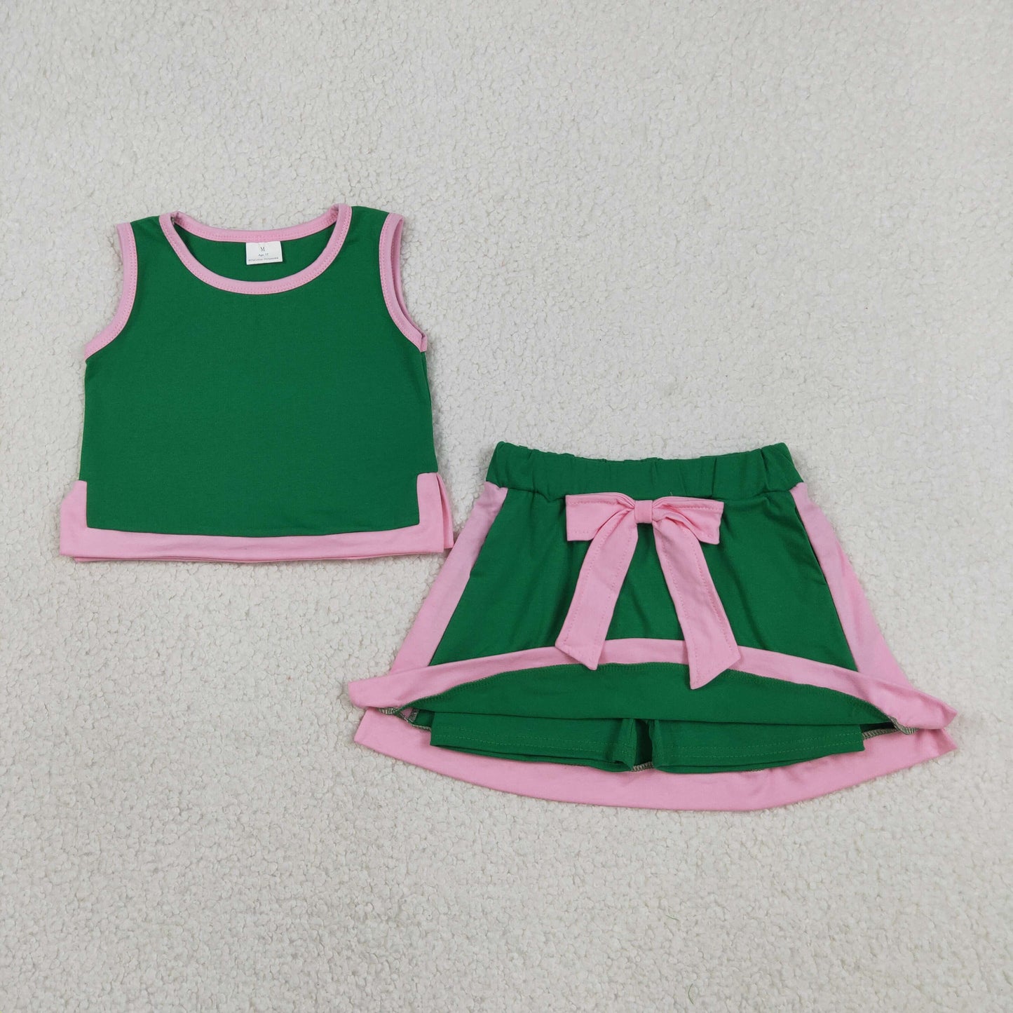 Sibling Baby Girls Cotton Solid Color Sleeveless Tank Top With Skort Outfit