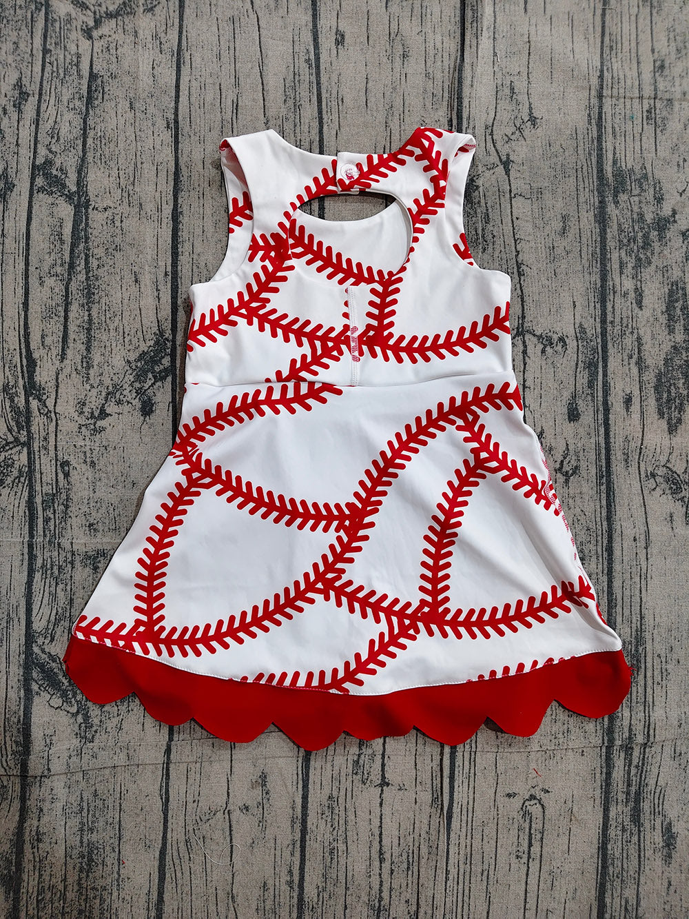 Preorder GSD3833 Baseball Print Girls Summer Bows Knee Length Yoga Dress