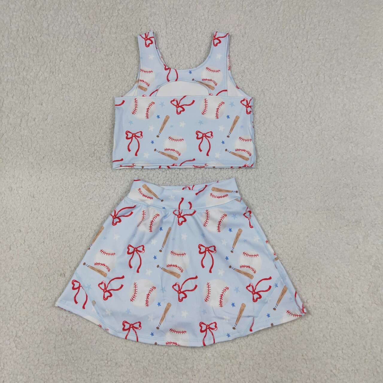 Girls Baseball Print Tank Top & Skort Set - Toddler Cute Sporty Activewear for Summer