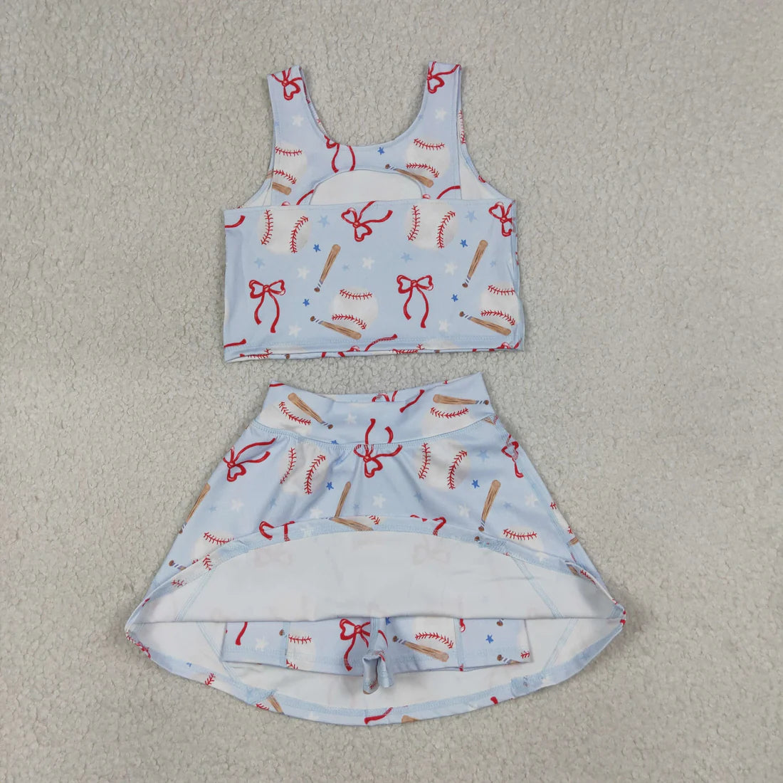 Sibling Baby Girls Bows Baseballs Softballs Top Skirt Short Team Yoga Active Scallop Clothes Sets