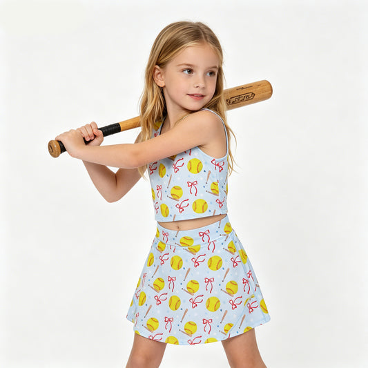 Softball Bows Stars Tank Top Skirts Shorts Girls Summer Yoga Clothes Set