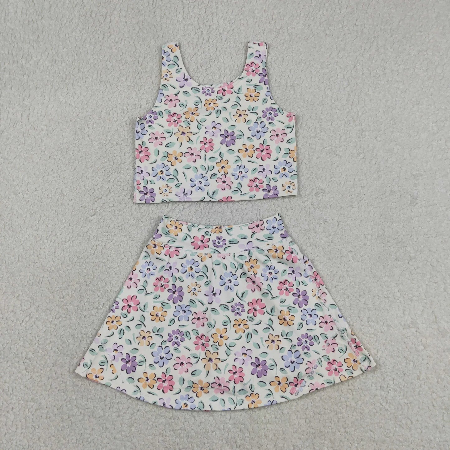 Sibling Baby Girls Sleeveless Colorful Flowers Vest Skirt Shorts Yoga Active Clothes Sets