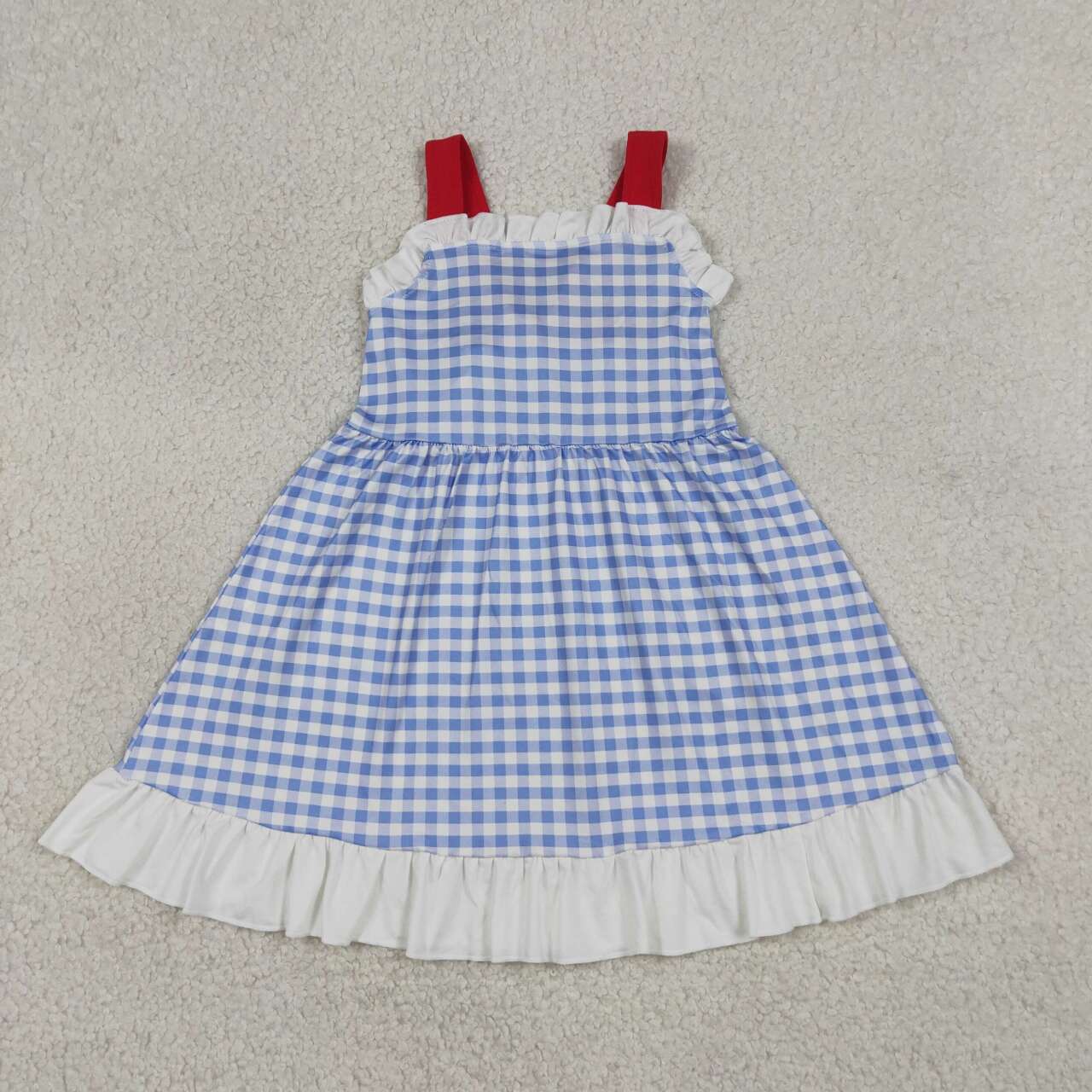 GSD3843 Blue Plaid Red Strap Baby Girls Summer Dress