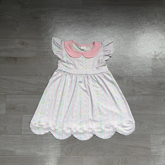 GSD3867 Preorder Flowers Print Girls Doll Collar Scallop Dress