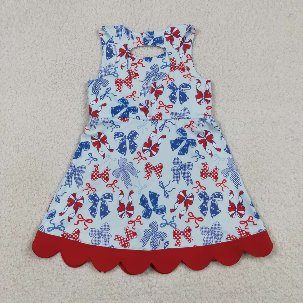 GSD3875 Red Blue Bows Girls 4th of July Shorts Knee Length Yoga Scallop Dress